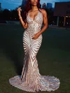 Trumpet/Mermaid Sweep Train V-neck Sequined Prom Dresses #Milly020108375