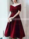 A-line Off-the-shoulder Velvet Tea-length Homecoming Dresses #Milly020108386