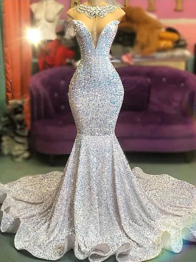 Mermaid Illusion Sparkly Sequin Prom Dresses #Milly020108547