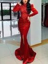 Trumpet/Mermaid High Neck Velvet Sweep Train Lace Prom Dresses #Milly020108554