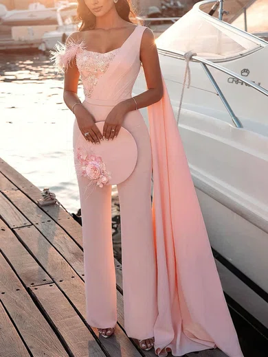 Sheath/Column One Shoulder Stretch Crepe Ankle-length Sequins Prom Dresses #Milly020108560
