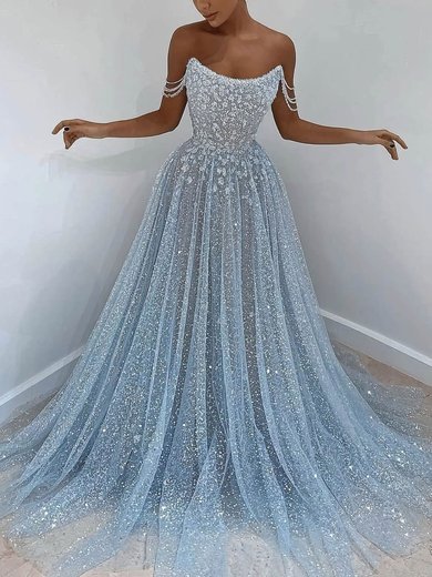Ball Gown/Princess Sweep Train Off-the-shoulder Glitter Beading Prom Dresses #Milly020108561