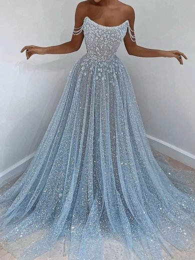 Ball Gown/Princess Sweep Train Off-the-shoulder Glitter Beading Prom Dresses #Milly020108561