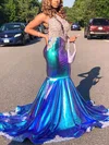 Trumpet/Mermaid Sweep Train One Shoulder Satin Beading Prom Dresses #Milly020108562