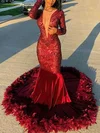 Trumpet/Mermaid Scoop Neck Sequined Velvet Sweep Train Feathers / Fur Prom Dresses #Milly020108566