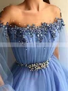 A-line Off-the-shoulder Tulle Sweep Train Beading Prom Dresses #Milly020108574