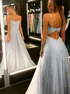 A-line V-neck Tulle Sweep Train Prom Dresses #Milly020108575