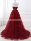 A-line Strapless Tulle Sweep Train Sashes / Ribbons Prom Dresses #Milly020108594