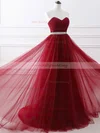 A-line Strapless Tulle Sweep Train Sashes / Ribbons Prom Dresses #Milly020108594
