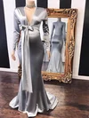 Trumpet/Mermaid V-neck Silk-like Satin Sweep Train Bow Prom Dresses #Milly020108601
