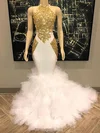 Trumpet/Mermaid High Neck Satin Tulle Sweep Train Beading Prom Dresses #Milly020108607