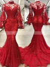 Trumpet/Mermaid High Neck Tulle Sweep Train Beading Prom Dresses #Milly020108611