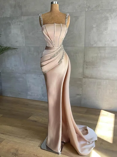Mermaid Square Neck Satin Corset Prom Dresses With Beading #Milly020108612