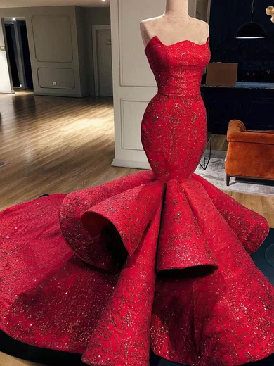 Mermaid Strapless Sparkly Sequin Prom Dresses With Ruched #Milly020108614
