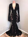 Trumpet/Mermaid V-neck Lace Sweep Train Appliques Lace Prom Dresses #Milly020108627