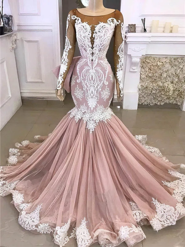Mermaid Illusion Lace Tulle Prom Dresses With Appliques #Milly020108628