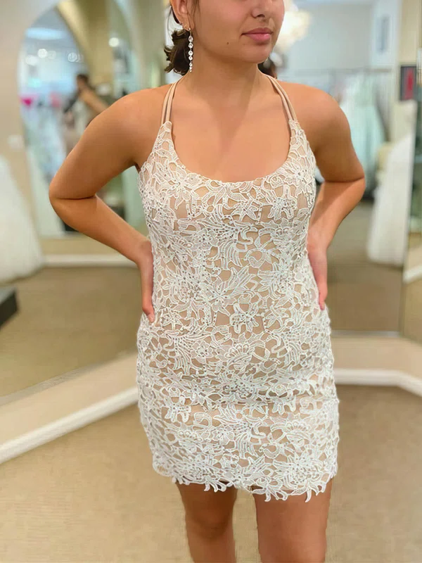 Sheath/Column Square Neckline Tulle Lace Short/Mini Appliques Lace Prom Dresses #Milly020108649
