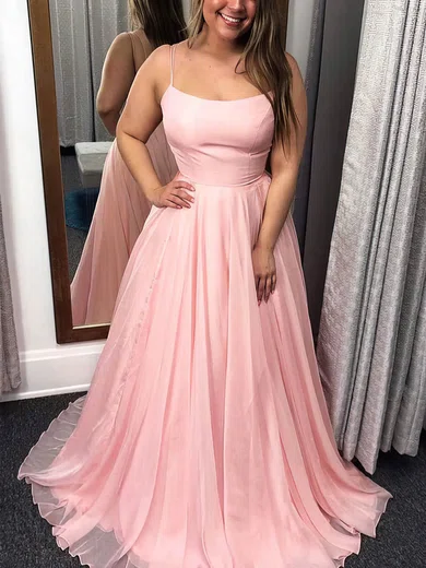 A-line Square Neckline Chiffon Sweep Train Prom Dresses #Milly020108664