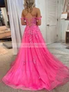 A-line Off-the-shoulder Tulle Lace Sweep Train Split Front Prom Dresses #Milly020108666