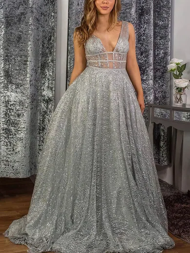 Ball Gown V-neck Sparkly Sequin Prom Dresses #Milly020108668