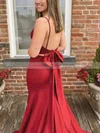 Trumpet/Mermaid V-neck Silk-like Satin Sweep Train Bow Prom Dresses #Milly020108674