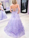 A-line Square Neckline Tulle Lace Sweep Train Appliques Lace Prom Dresses #Milly020108676