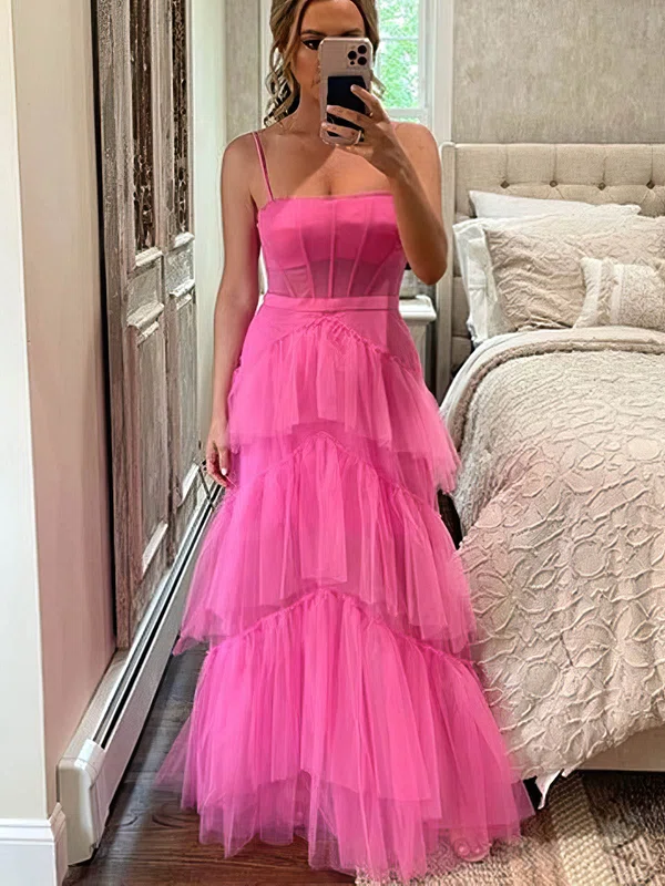 Sheath/Column Sweetheart Tulle Floor-length Tiered Prom Dresses #Milly020108678