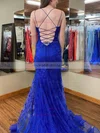 Trumpet/Mermaid Square Neckline Tulle Lace Sweep Train Appliques Lace Prom Dresses #Milly020108684