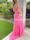 Trumpet/Mermaid Strapless Lace Tulle Sweep Train Appliques Lace Prom Dresses #Milly020108692