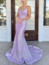 Trumpet/Mermaid Sweep Train V-neck Sequined Prom Dresses #Milly020108693