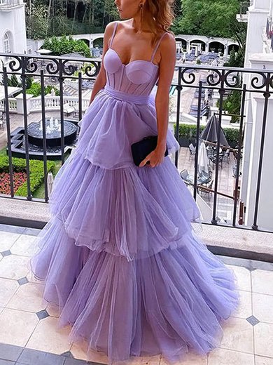 Ball Gown/Princess Sweetheart Tulle Sweep Train Prom Dresses With Tiered S020108697