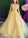 Ball Gown/Princess Sweep Train One Shoulder Tulle Glitter Appliques Lace Prom Dresses #Milly020108699
