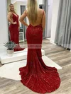Trumpet/Mermaid V-neck Sequined Sweep Train Prom Dresses #Milly020108706