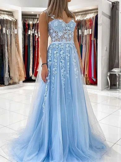 Ball Gown Sweetheart Lace Tulle Prom Dresses With Appliques #Milly020108711