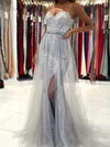 A-line Sweep Train Sweetheart Lace Tulle Beading Prom Dresses #Milly020108714