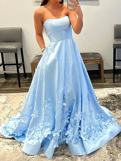 Ball Gown/Princess Sweep Train Straight Satin Flower(s) Prom Dresses #Milly020108716