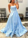 Ball Gown/Princess Sweep Train Straight Satin Flower(s) Prom Dresses #Milly020108716