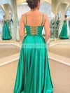 A-line Square Neckline Silk-like Satin Sweep Train Pockets Prom Dresses #Milly020108719