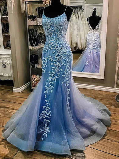 Mermaid Square Neck Tulle Prom Dresses With Appliques #Milly020108721