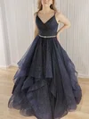 Ball Gown V-neck Glitter Sweep Train Sashes / Ribbons Prom Dresses #Milly020108725