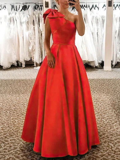 Ball Gown/Princess Floor-length One Shoulder Satin Bow Prom Dresses #Milly020108736