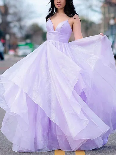 Ball Gown V-neck Tulle Ruffle Tiered Prom Dresses #Milly020108740