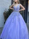 A-line V-neck Tulle Sweep Train Beading Prom Dresses #Milly020108742