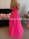 A-line Square Neckline Tulle Sweep Train Appliques Lace Prom Dresses #Milly020108769