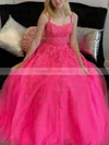 A-line Square Neckline Tulle Sweep Train Appliques Lace Prom Dresses #Milly020108769