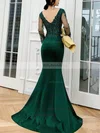 Trumpet/Mermaid V-neck Stretch Crepe Sweep Train Beading Prom Dresses #Milly020108770