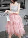 Ball Gown Square Neckline Tulle Sequined Tea-length Homecoming Dresses With Tiered #Milly020108778