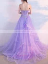 A-line Sweetheart Tulle Sweep Train Appliques Lace Prom Dresses #Milly020108779