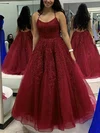 A-line Scoop Neck Tulle Sweep Train Beading Prom Dresses #Milly020108790