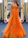 A-line Sweetheart Tulle Sweep Train Appliques Lace Prom Dresses #Milly020108801